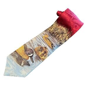 Field & Stream Ducks Designer Tie Men's Silk‎ Necktie Maroon Made in USA